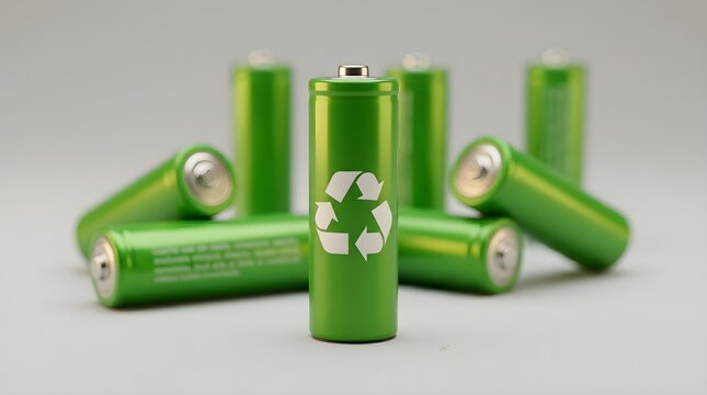 Green rechargeable battery with recycle symbol and ecological concept