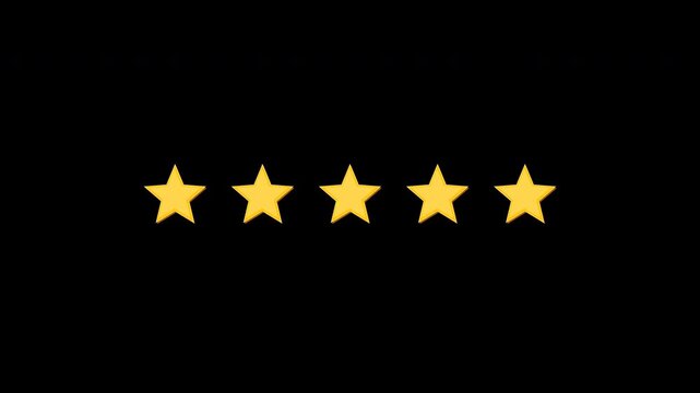 Glowing 3d extruded gold star rating animation isolated on transparent background