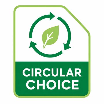 Green Circular Choice badge with recycling leaf icon for sustainable product labeling