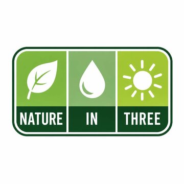 Green nature badge with leaf water drop and sun icons for eco friendly branding design