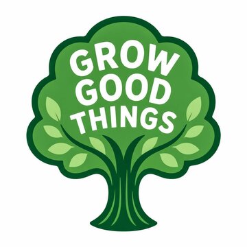 Green tree canopy badge with Grow Good Things text for eco friendly branding and design.