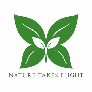 Green leaf butterfly logo design with nature takes flight text on white background