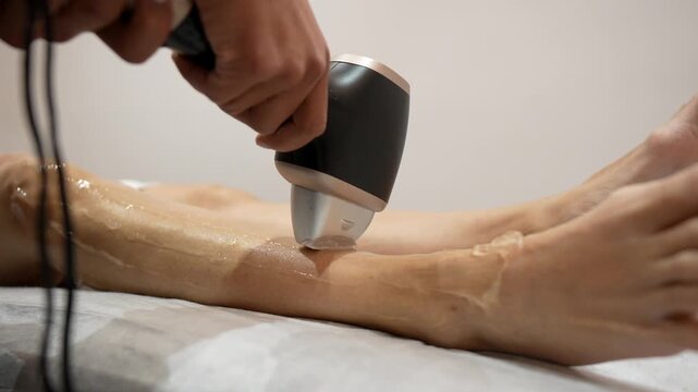 Professional epilation laser hair removal on leg