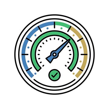 Speedometer gauge icon showing optimal performance and high efficiency status
