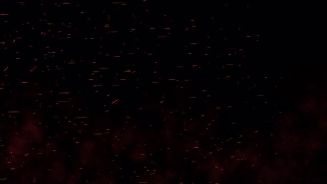Glowing red and orange sparks drift through dark smoky heat haze, creating an atmospheric fire and ember background with alpha channel and seamless loop