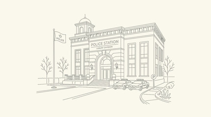 Fototapeta premium Classical police station building line art illustration