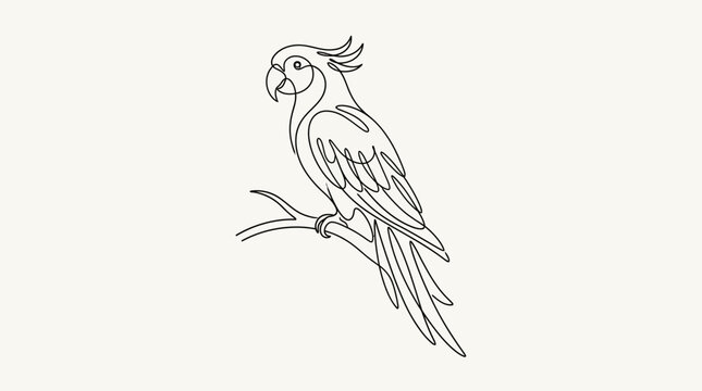Cockatoo parrot on branch line drawing artwork