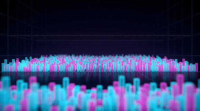 Dense 3D volume histogram in cyan and magenta glow