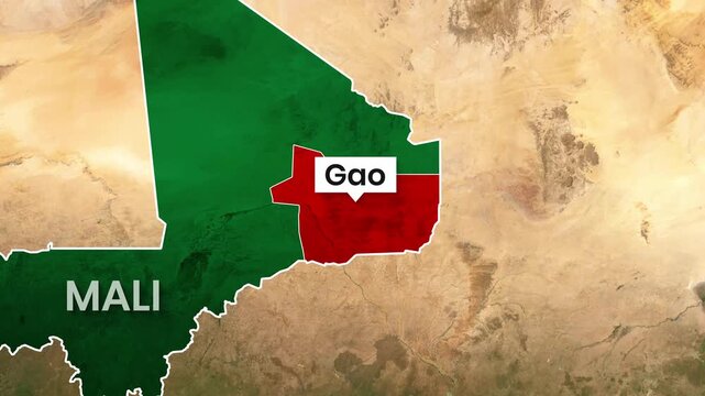 Mali map animated graphic showing the Gao region highlighted in motion