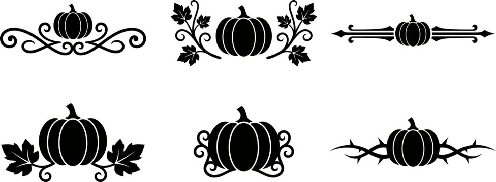 Set of decorative pumpkin dividers and flourishes for autumn and thanksgiving harvest themed graphic design projects