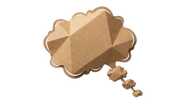Origami style cardboard thought bubble isolated on transparent background