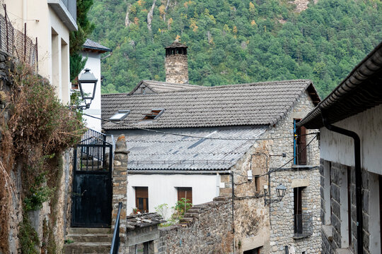 Traditional stone houses in Torla-Ordesa, Huesca, Spanish Pyrenees