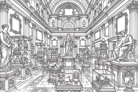 neoclassical museum of antiquities, neoclassical museum architecture, classical antiquities museum, grand neoclassical building, ancient artifacts exhibition, historic museum interior, classical archi