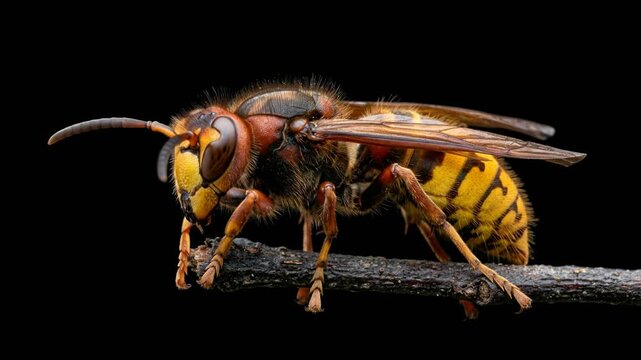 hornet close up isolated on black background studio macro video