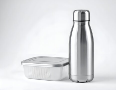 Metal water bottle and plastic food container set