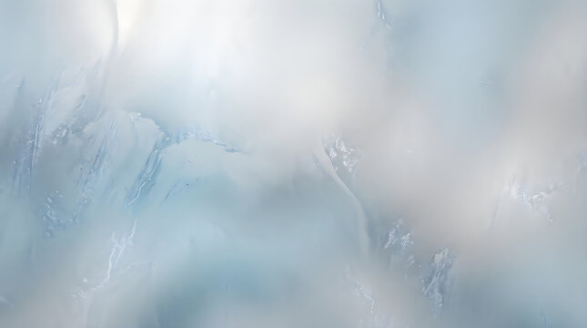 Aerial view of a serene icy landscape with glacial formations and subtle blue and white tones creating a calming atmosphere