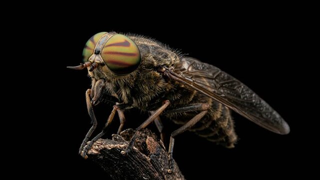 horsefly close up isolated on black background studio macro video