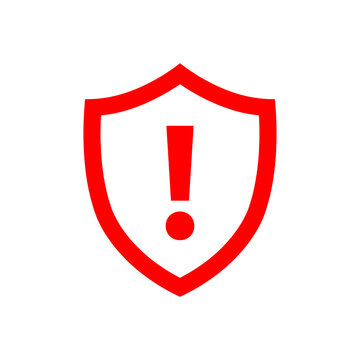 Red warning shield icon with exclamation mark for security alerts and danger warnings.