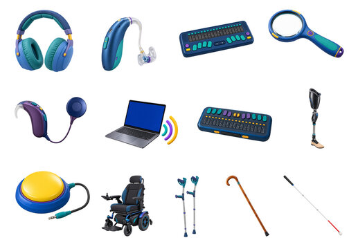 Assistive Hearing Vision and Mobility Aids for Disability Inclusion on Transparent Background