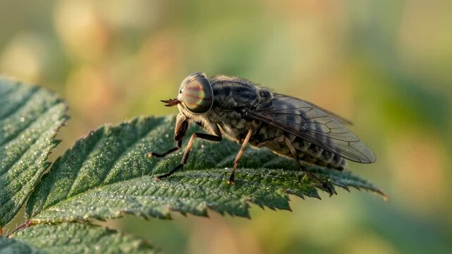 horsefly close up at morning light in european meadow video