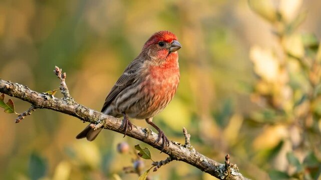 house finch close up at morning light in california usa woodland video