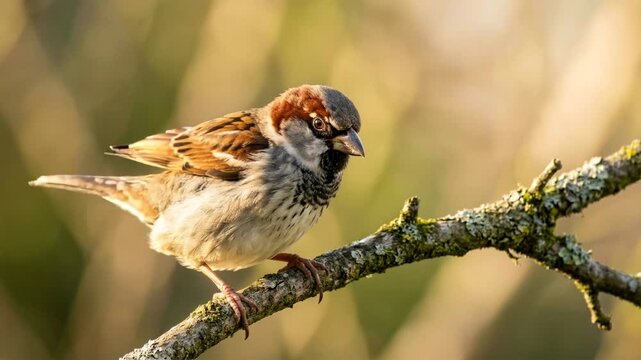 house sparrow close up at morning light in london england urban garden video