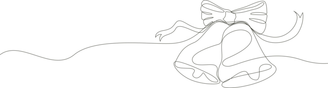 continues line christmas bell with ribbon bow vector illustration design