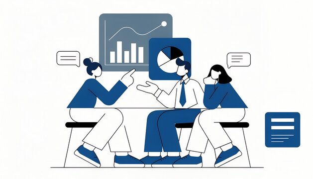 Business Team Discussing Data Charts Flat Illustration