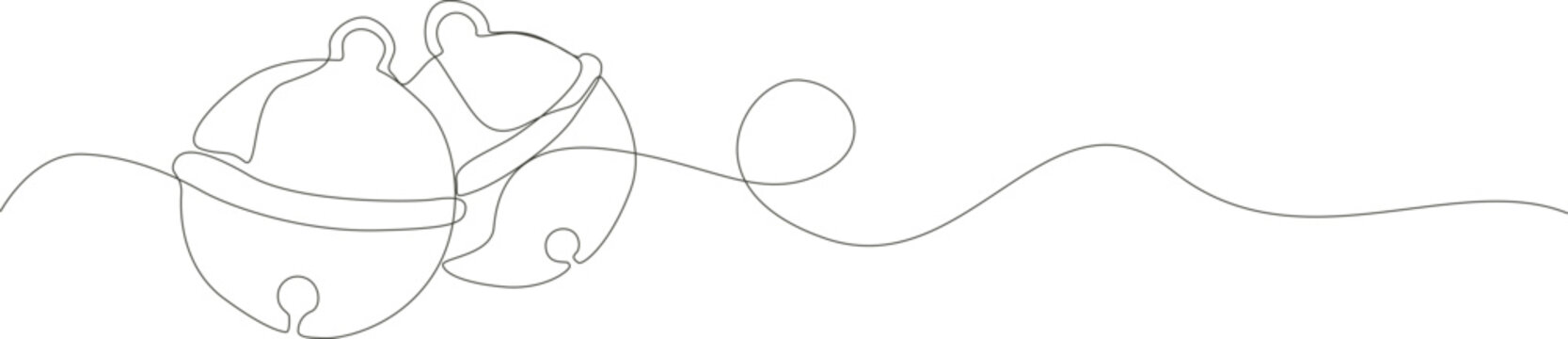 Jingle bell continuous line drawing is a minimal festive holiday seasonal illustration.