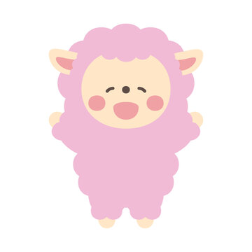 笑顔で万歳するかわいい羊のキャラクターイラスト素材