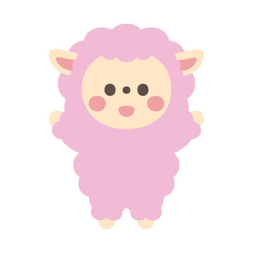 万歳するかわいい羊のキャラクターイラスト素材