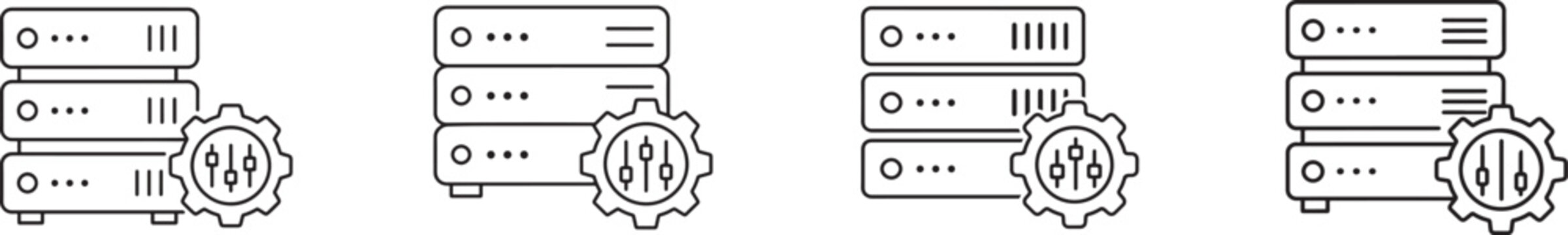 Black and white configuration database icon set in multiple styles for scalable vector graphics EPS.