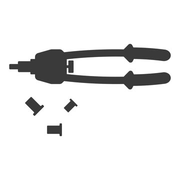 Hand riveting tool and rivet nuts glyph icon isolated on white background.