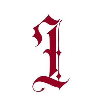 Gothic Ornamental Number One in Dark Red Calligraphic Style