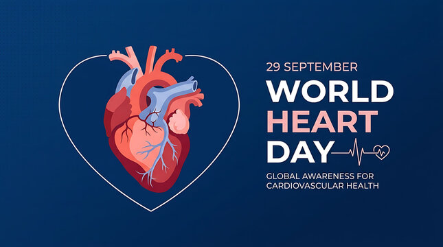 World Heart Day vector illustration. 29 September global awareness for cardiovascular health concept. Medical anatomy design template