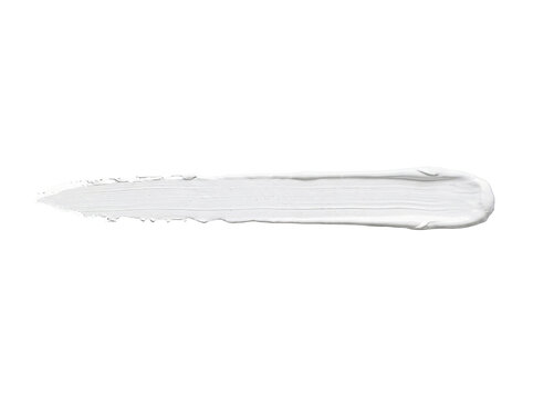 Horizontal white acrylic paint smear and long cosmetic cream brush stroke isolated for design layouts