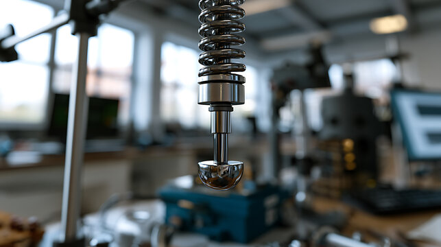 Metal spring physics experiment in a professional engineering laboratory setting