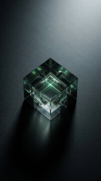 Holographic Crystal Cube with Green Laser Lines