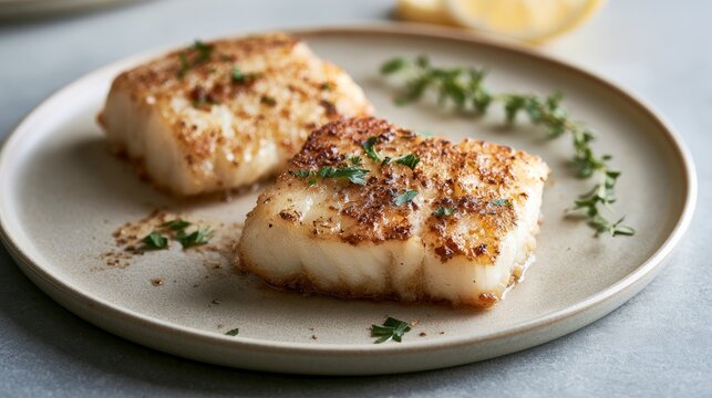 Fresh baked fish portion served on clean surface