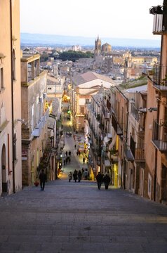 Caltagirone, Sicily 01.02.2020: famous majolica tiles of the Santa Maria del Monte staircase in Caltagirone