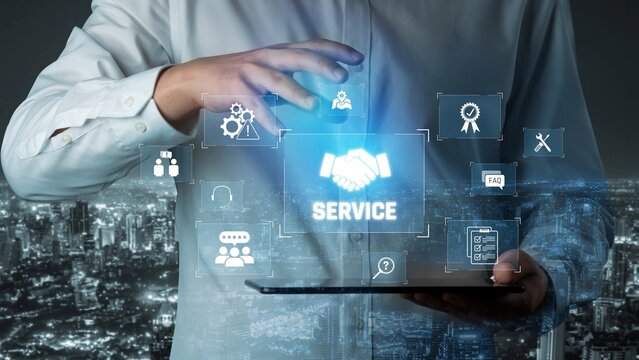 Customer service and support workflow with cooperation, communication, maintenance, and checklist icons for efficient service operation and user satisfaction Marrow