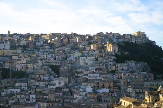 the picturesque urban cluster of Ragusa Ibla, photographed from one of the city's most famous viewpoints