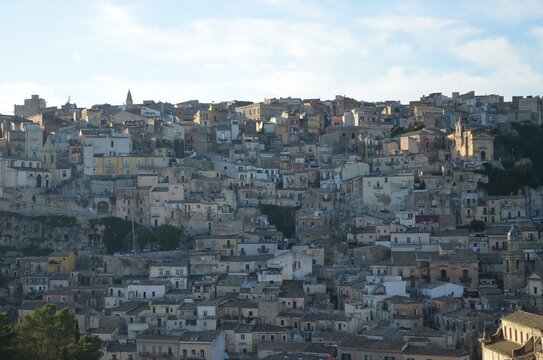 the picturesque urban cluster of Ragusa Ibla, photographed from one of the city's most famous viewpoints