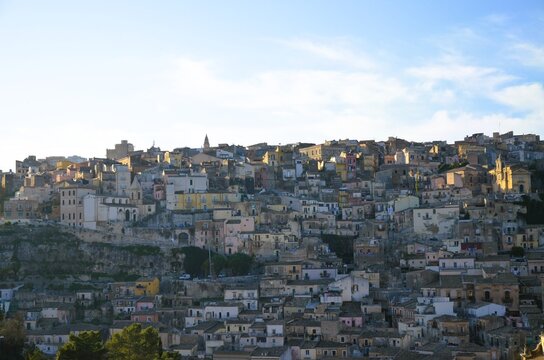 the picturesque urban cluster of Ragusa Ibla, photographed from one of the city's most famous viewpoints