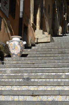 Caltagirone, Sicily 01.03.2020: famous majolica tiles of the Santa Maria del Monte staircase in Caltagirone
