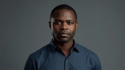 Obraz premium Black man studio portrait with serious expression against dark background