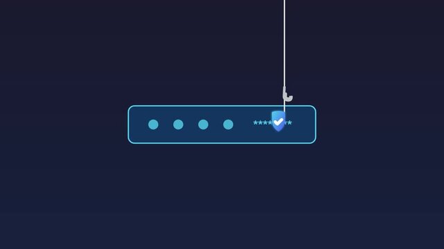 A digital phishing hook attempts to steal credentials from a glowing password input field.