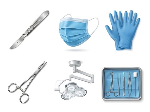 Medical surgical tools including scalpel mask gloves lamp and tray set