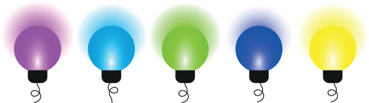 Colorful Glowing Light Bulb Set Isolated for Creative Design Elements