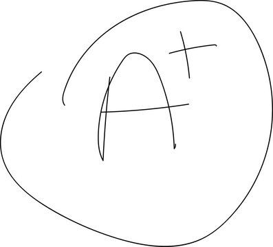 Black Hand Drawn A Plus Grade Mark with Circle, Transparent PNG
